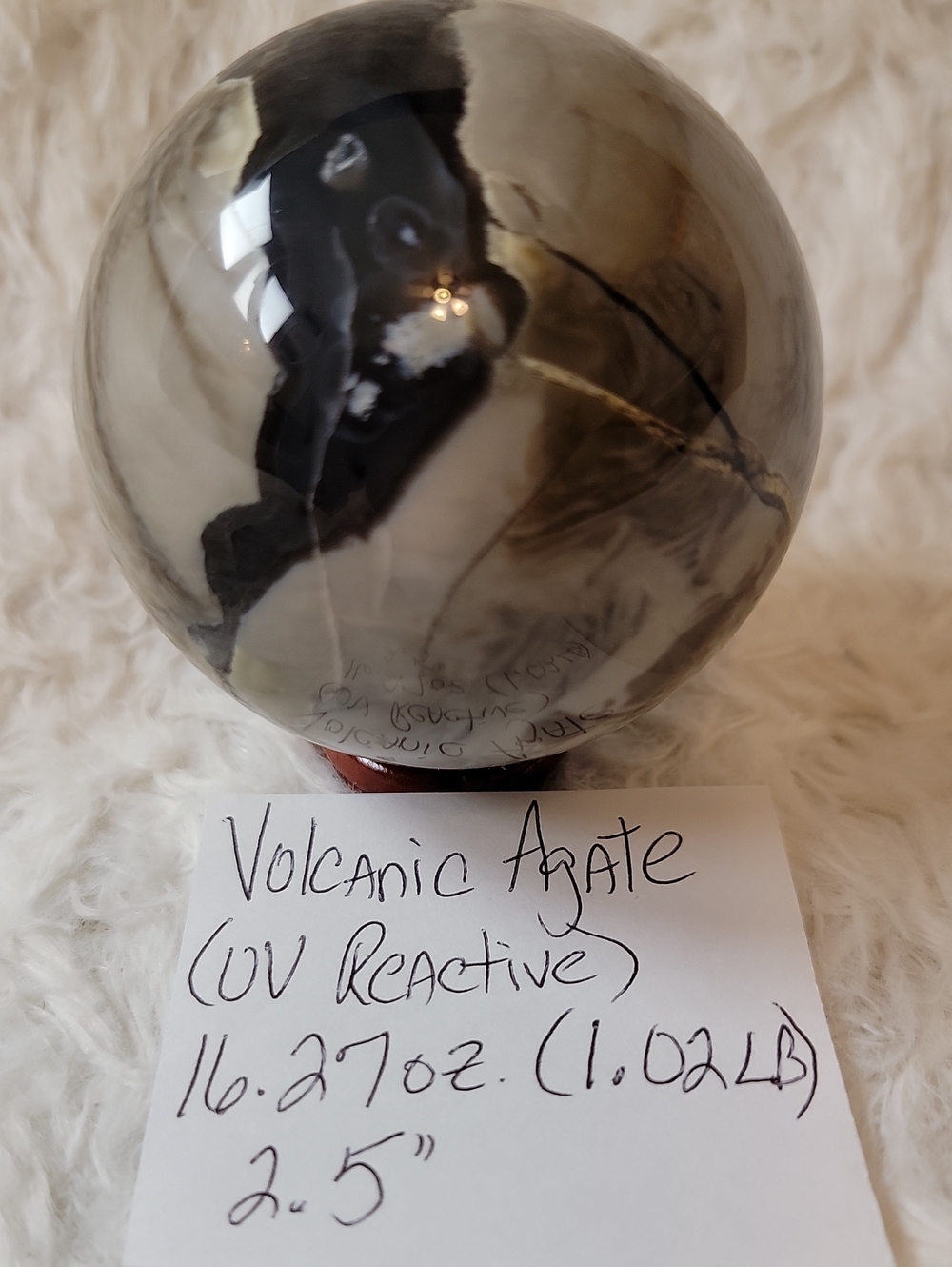 UV Reactive Volcanic Agate Sphere with Display Stand